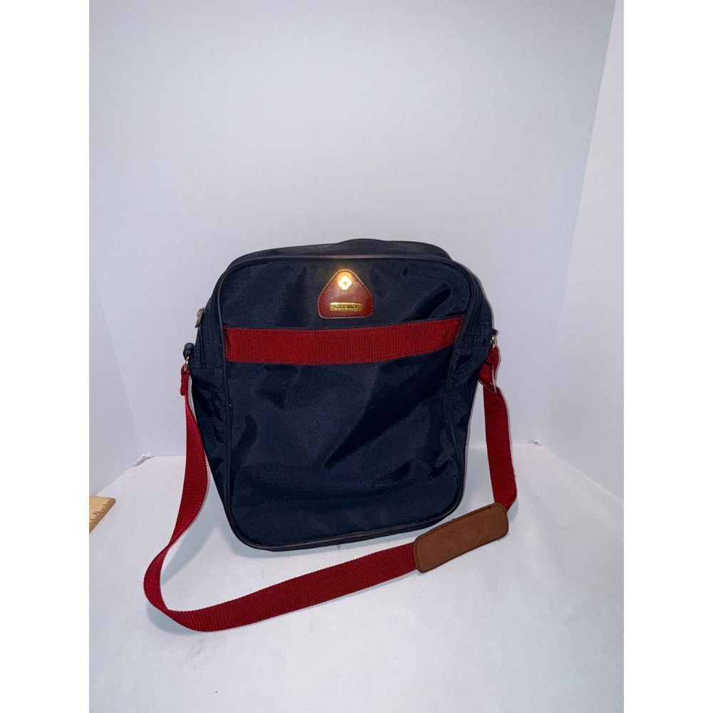 Samsonite Port-of-Entry Navy Blue Red Stripe Nylon Crossbody Messenger Bag Vtg
